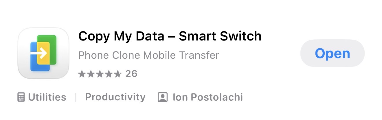 Copy My Data App Store listing showing the app details