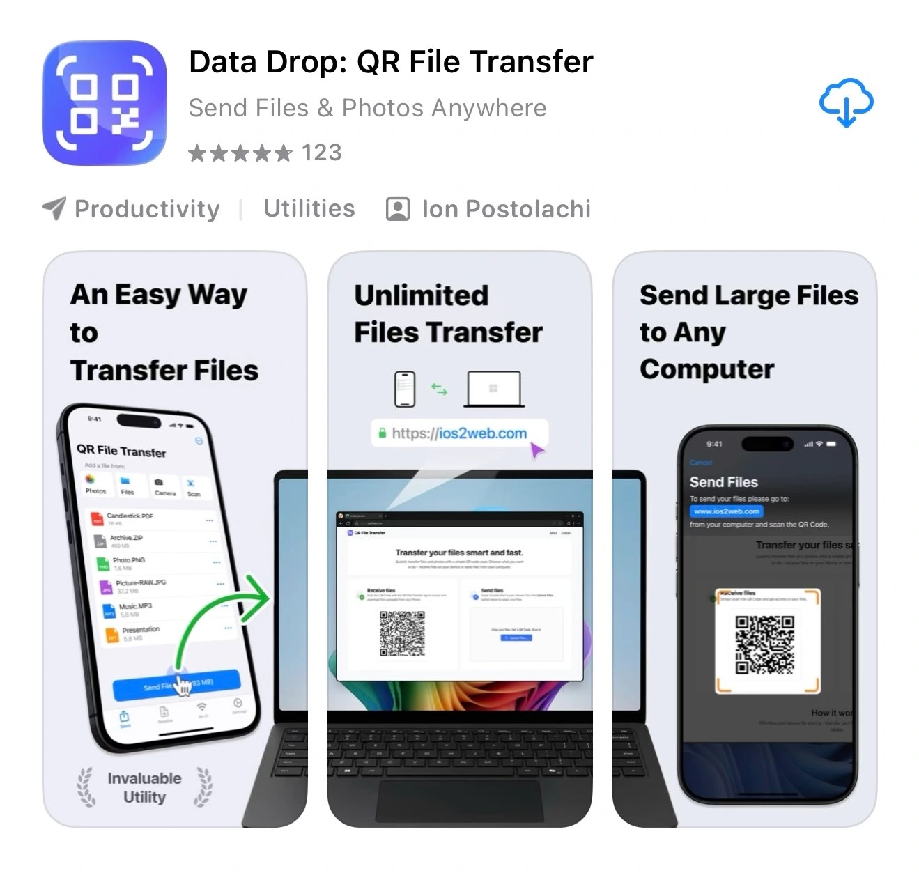 QR File Transfer app screenshot