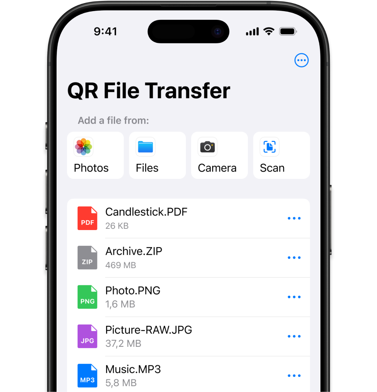 QR File Transfer app on iPhone