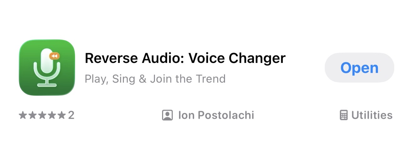 Reverse Audio App Store listing showing the app details
